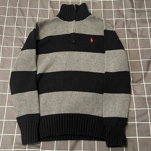 Polo Boys Stripped Zip Up Sweater. Size S (8). Black/Grey.